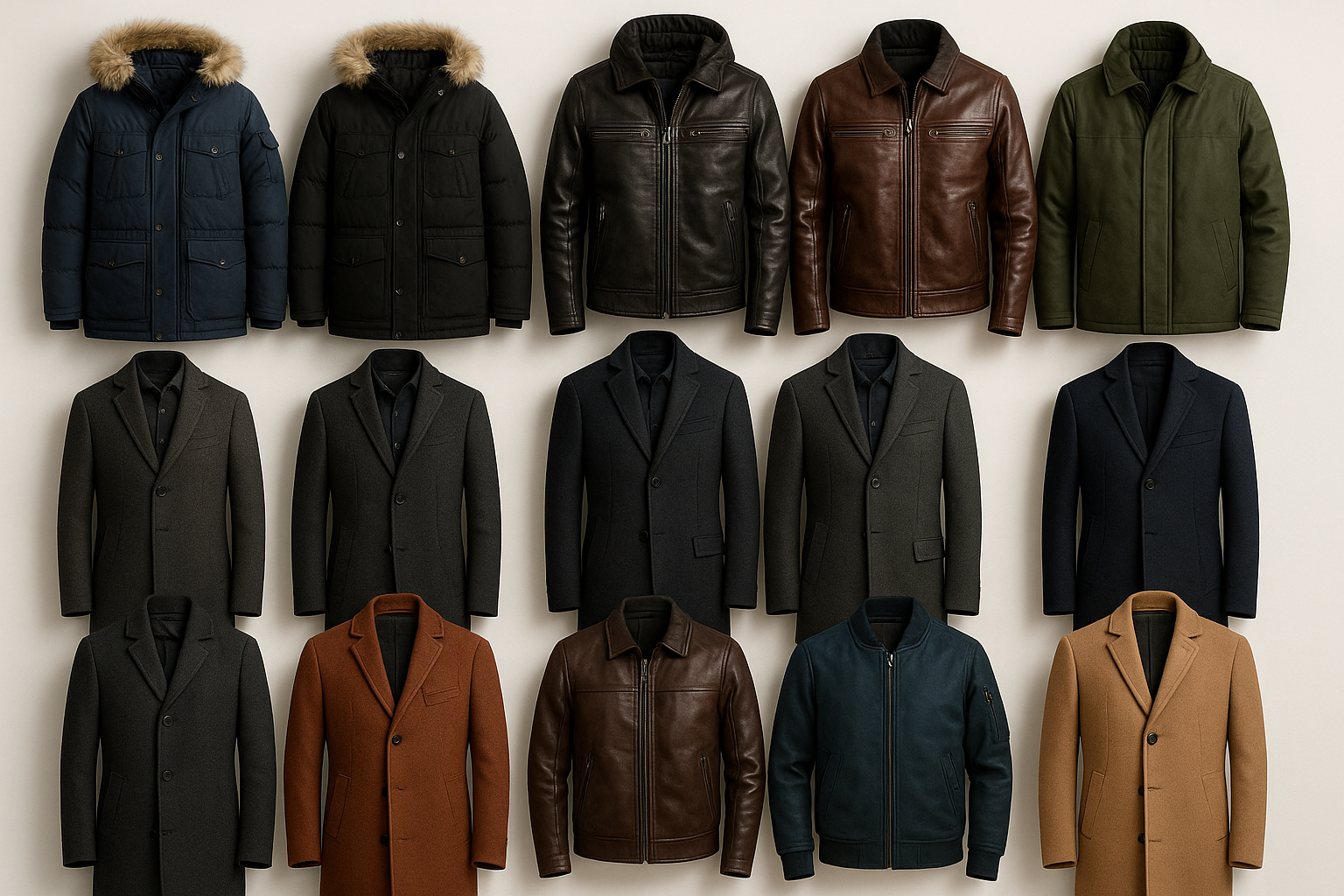 Men jackets and coats – winter fur collar hooded parkas, leather jackets, bomber jackets, slim fit coats, long elegant outerwear