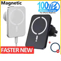 Two wireless chargers, one white and one black, with a 100W wireless charger logo and promotional text on a yellow background.