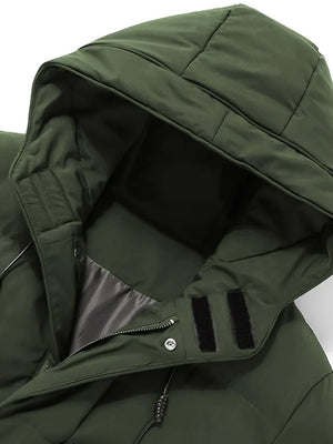 Close-up of a green hooded jacket with a white background