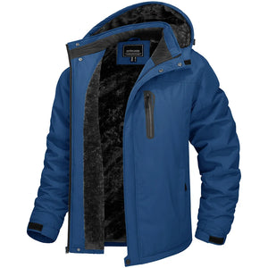 Blue jacket with black interior on a white background