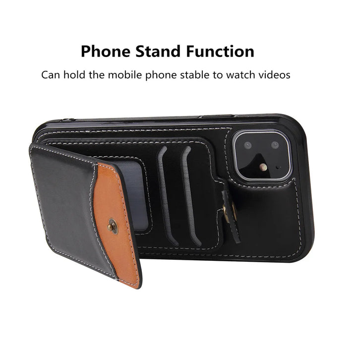 Luxury PU Leather Wallet Case for iPhone 15–SE – Card Holder with Sleek Design – Black, Brown, Red, Gray, Blue