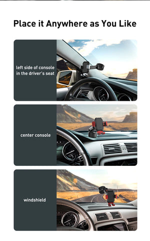 Car mount holder demonstration on different car surfaces with scenic backgrounds