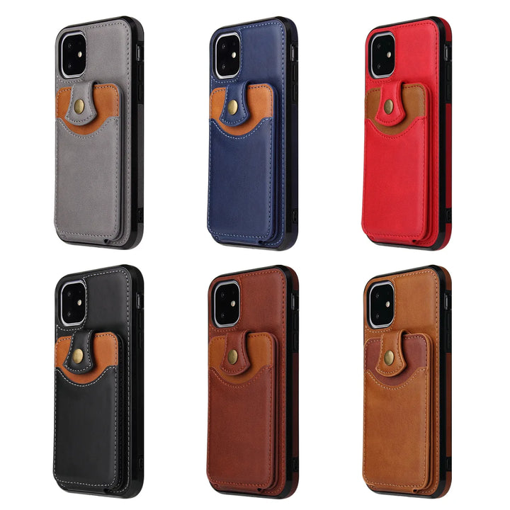 Luxury PU Leather Wallet Case for iPhone 15–SE – Card Holder with Sleek Design – Black, Brown, Red, Gray, Blue