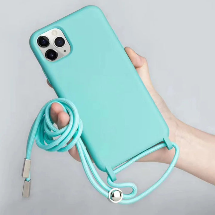 Luxury iPhone case with a stylish chain necklace strap.