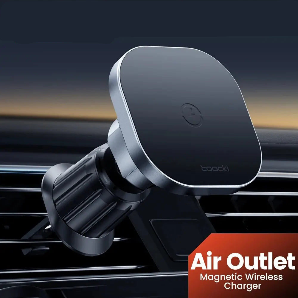 Air outlet magnetic wireless charger in a car interior setting