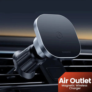 Air outlet magnetic wireless charger in a car interior setting