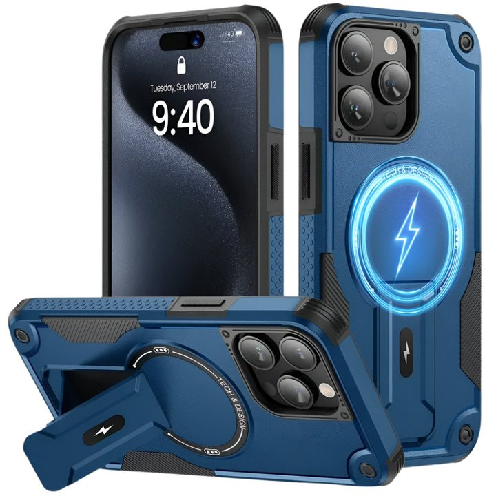 Heavy Duty MagSafe Case with Kickstand for iPhone 16, 15, 14, 13, 12, 11 Pro Max – Shockproof Dual Layer Magnetic Ring Holder Cover