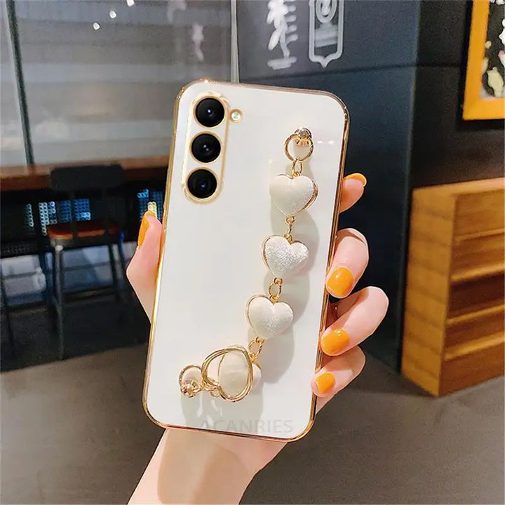 Love Heart Bracelet Case for Samsung S9/S10/S20/S21/S22/S23, Note 9/10/20 Ultra with Decorative Charm
