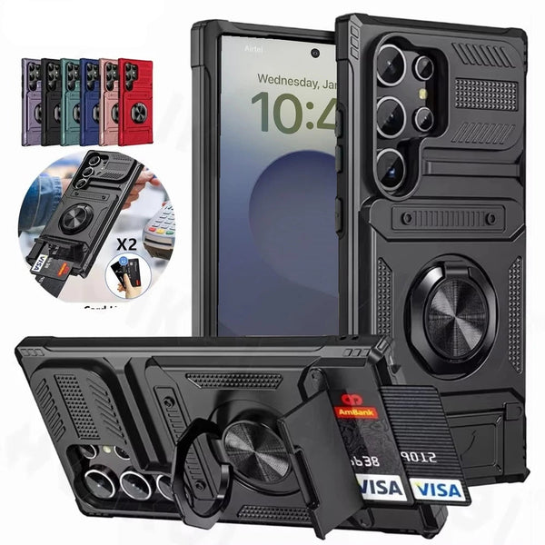 Samsung Galaxy S25/S24/S23/A55 Ultr Plus Heavy Duty Wallet Case with Kickstand and Card Holder