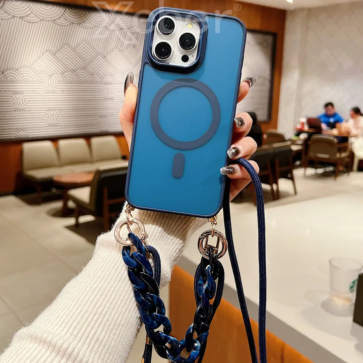 Clear MagSafe Crossbody Case with Adjustable Strap for iPhone 16 15 14 13 12 – Stylish & Shockproof Design