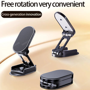 Black phone holder with free rotation feature on a beige background
