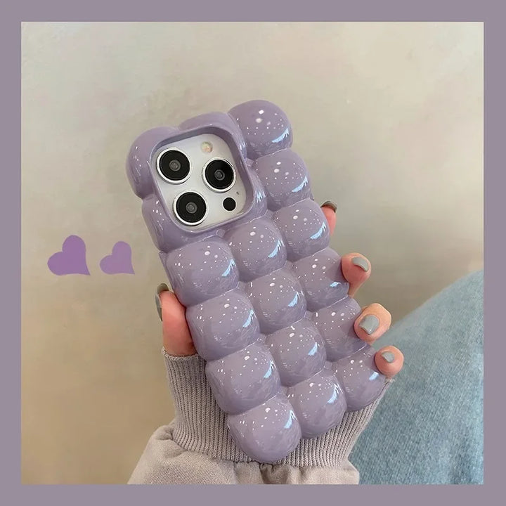 Cute 3D Block Lattice Case for iPhone 16 Pro Max, Glossy Candy Solid Color Shockproof Silicone Cover