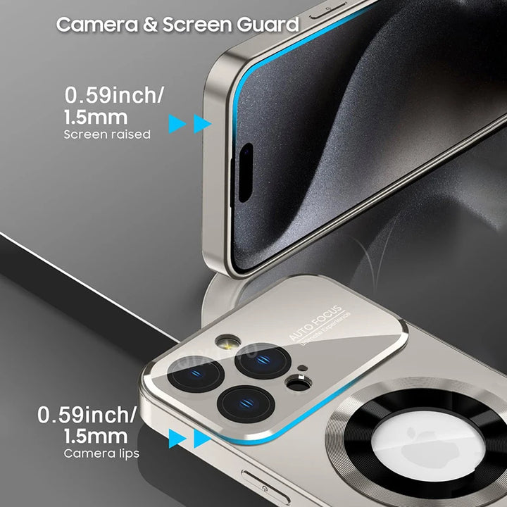 Luxury Glass Camera Lens MagSafe Magnetic Case for iPhone 11/12/13/14/15/16 Pro Max with Shockproof Protection