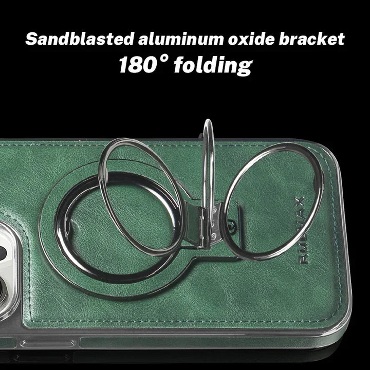 Invisible Stand Leather Case for iPhone 13 14 15 Pro Max with Magsafe