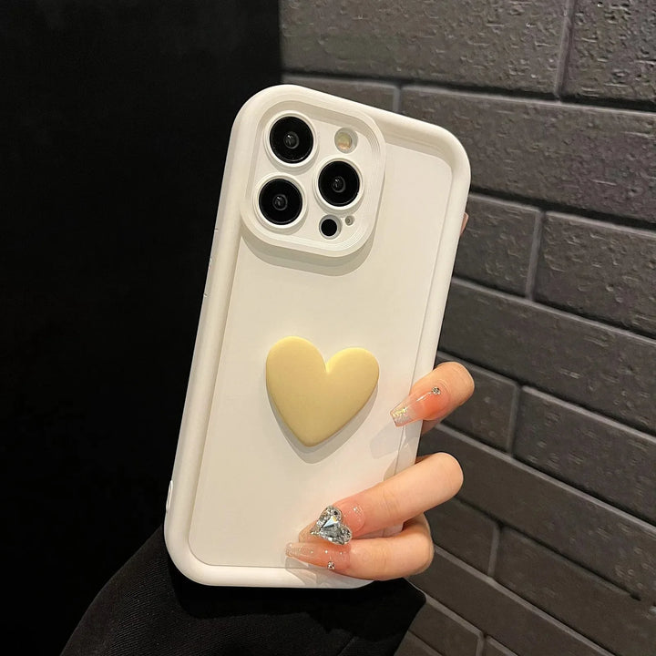 Luxury 3D Love Heart Silicone Case for iPhone 11/12/13/14/15/16 Pro Max with Elegant Design