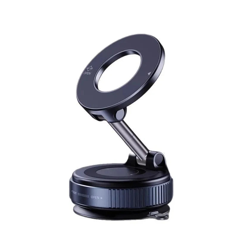 Black magnifying glass with adjustable stand on a white background