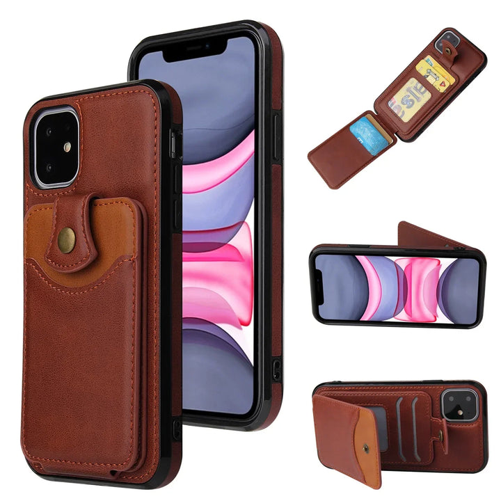 Luxury PU Leather Wallet Case for iPhone 15–SE – Card Holder with Sleek Design – Black, Brown, Red, Gray, Blue