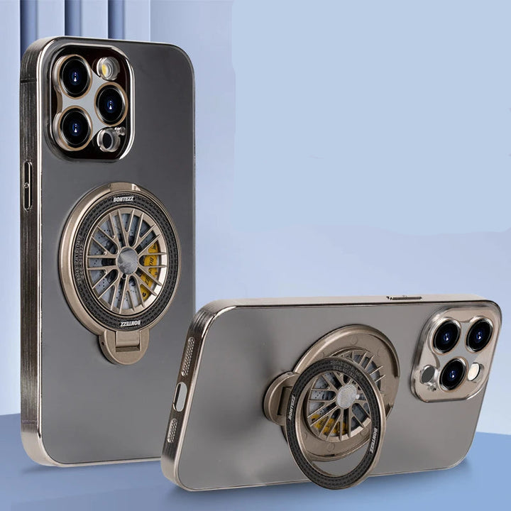 Luxury gyro stand shockproof iPhone case with built-in stand, compatible with iPhone 11, 12, 13, 14, 15, and 16 Pro Max Plus.
