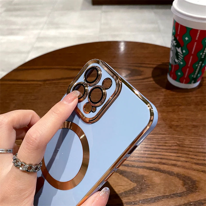 Luxury Electroplated Silicone MagSafe Case for iPhone 16 Pro Max – Magnetic Shockproof Wireless Charging Cover