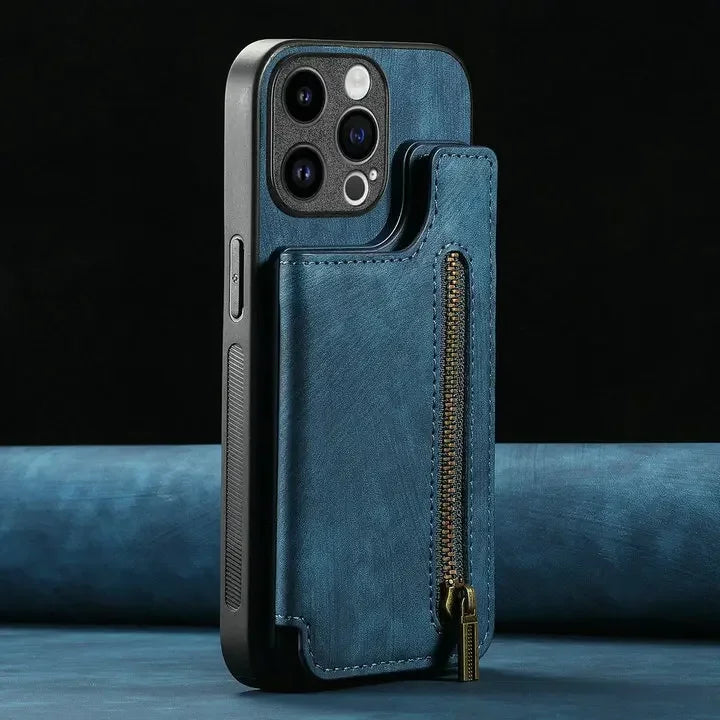 Zipper Wallet Leather Phone Case with Card Holder for iPhone 16/15/14/13/12/11 Pro Max