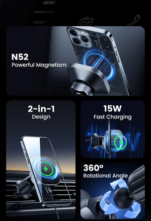 Phone holder with features highlighted on a dark background