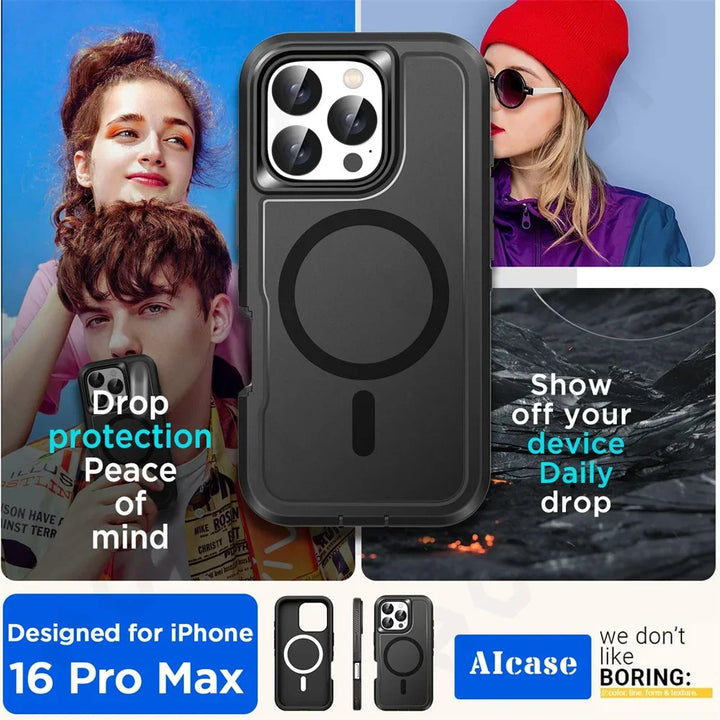 Heavy Duty Rugged Case for iPhone 16 15 14 13 12 – Shockproof Magnetic Armor Cover with Ring Stand & Slide Camera Protection