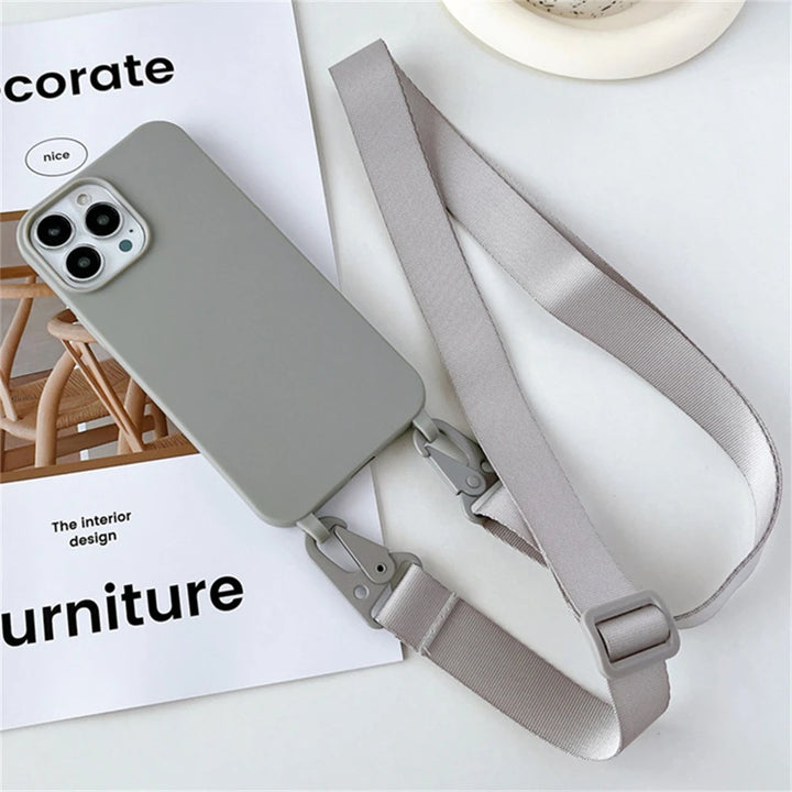 Crossbody Necklace Strap Lanyard Matte Silicone Case For iPhone 16 15 14 Pro Max 11 12 13 XR X XS 6 7 8 Plus SE Shockproof Cover