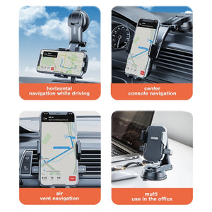 Car phone holder with various usage scenarios on a white background