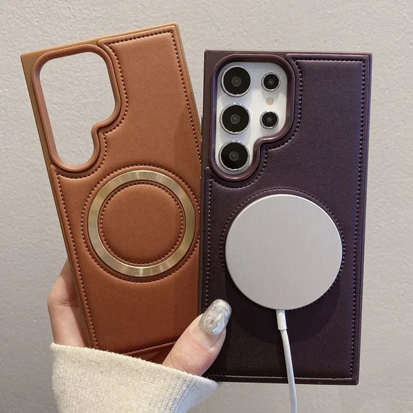 Wireless Charging PU Leather Magnetic Case for Samsung Galaxy S24 Plus & S24 Ultra with Anti-Fingerprint & Non-Slip Design