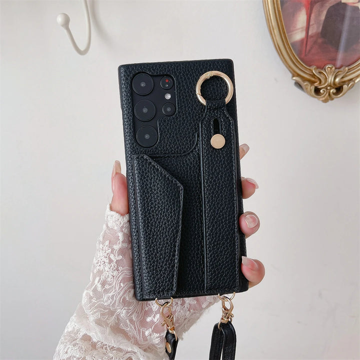 Leather Crossbody Wallet Case with Wrist Strap for Samsung S25/S24/S23 Ultra A54 A53 A33