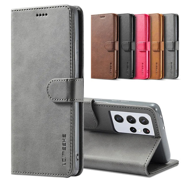 Magnetic PU Leather Flip Case for Samsung Galaxy S20-S24 Series – Premium Shockproof and Wallet Cover with Soft TPU Inner