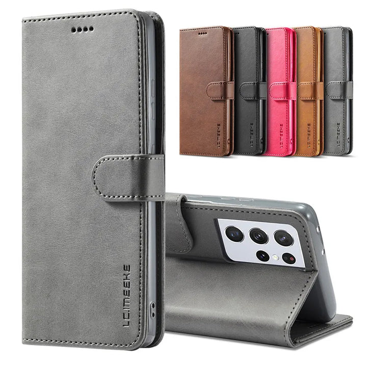Magnetic PU Leather Flip Case for Samsung Galaxy S20-S24 Series – Premium Shockproof and Wallet Cover with Soft TPU Inner