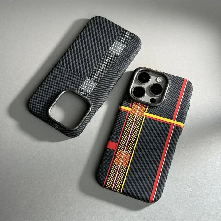 Carbon Fiber MagSafe Case for iPhone 16 Pro Max – Abstract Geometric Tough Armor with Magnetic Wireless Charging