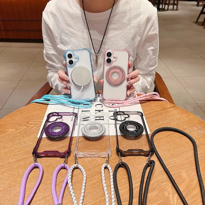 MagSafe Crossbody Case with Lanyard and Ring Holder for iPhone 16 Pro Max – Clear and Shockproof
