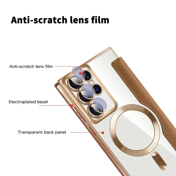 Card Holder Magnetic Leather Case for Samsung S22/S23/S24 Ultra, Wireless Charging