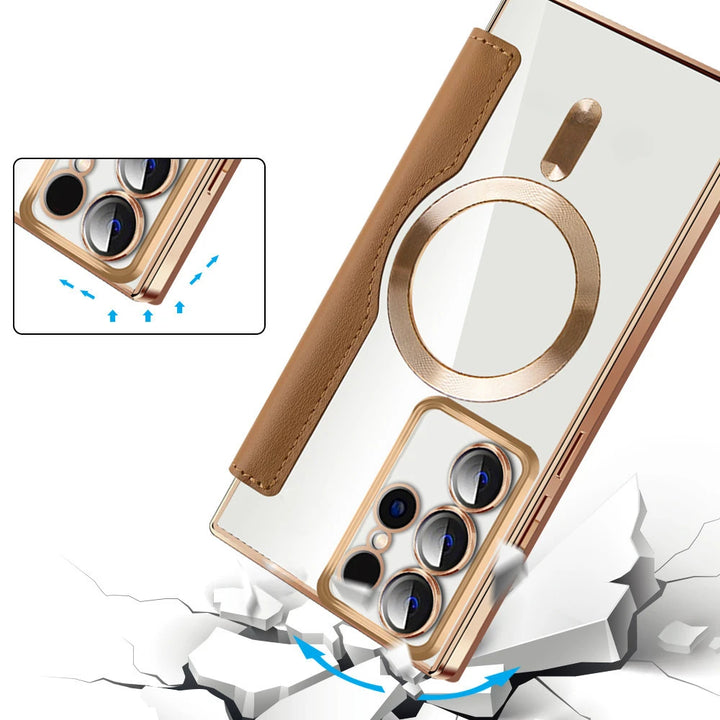 Card Holder Magnetic Leather Case for Samsung S22/S23/S24 Ultra, Wireless Charging