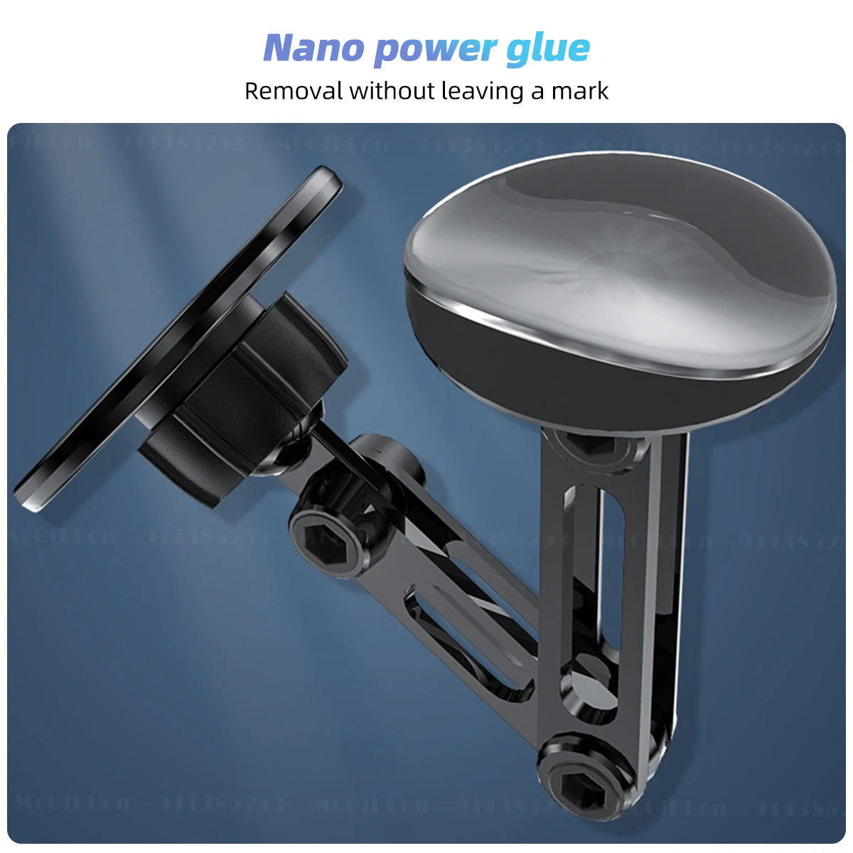 Phone holder with nano power glue application on a blue background