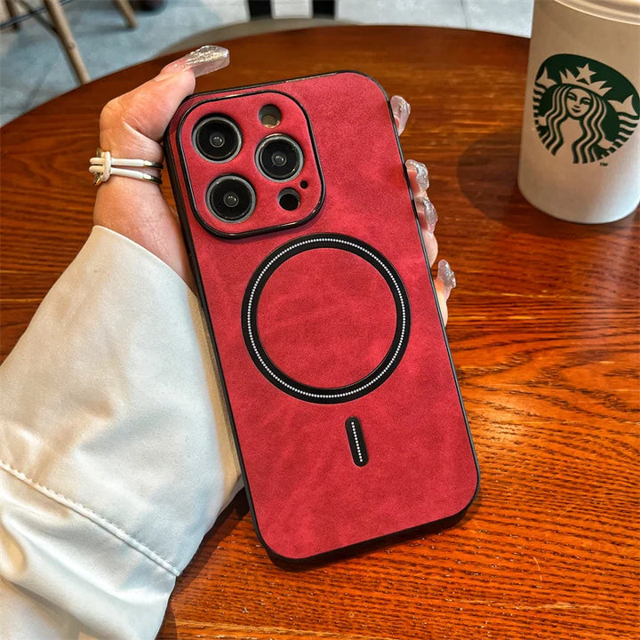 Luxury Matte Leather MagSafe Case for iPhone 16 Pro Max, Shockproof & Wireless Charging Compatible