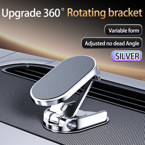 360-degree rotating bracket on a car dashboard with text highlighting features.
