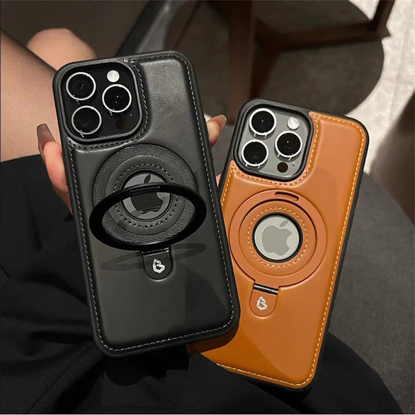 Magnetische Lederhülle mit Standring für iPhone 13/14/15/16 Pro Max, stoßfest, Magsafe