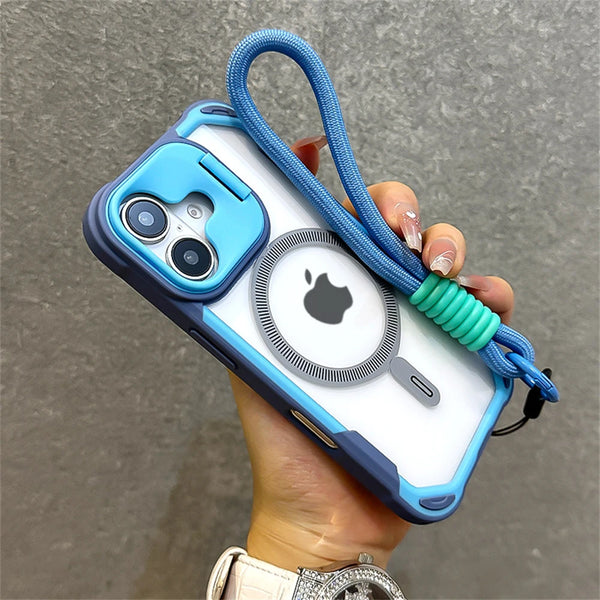 Wrist Strap Armor Case for iPhone 11, 12, 13, 14, 15 Pro Max – Shockproof, Anti-Scratch, Magnetic, With Lanyard