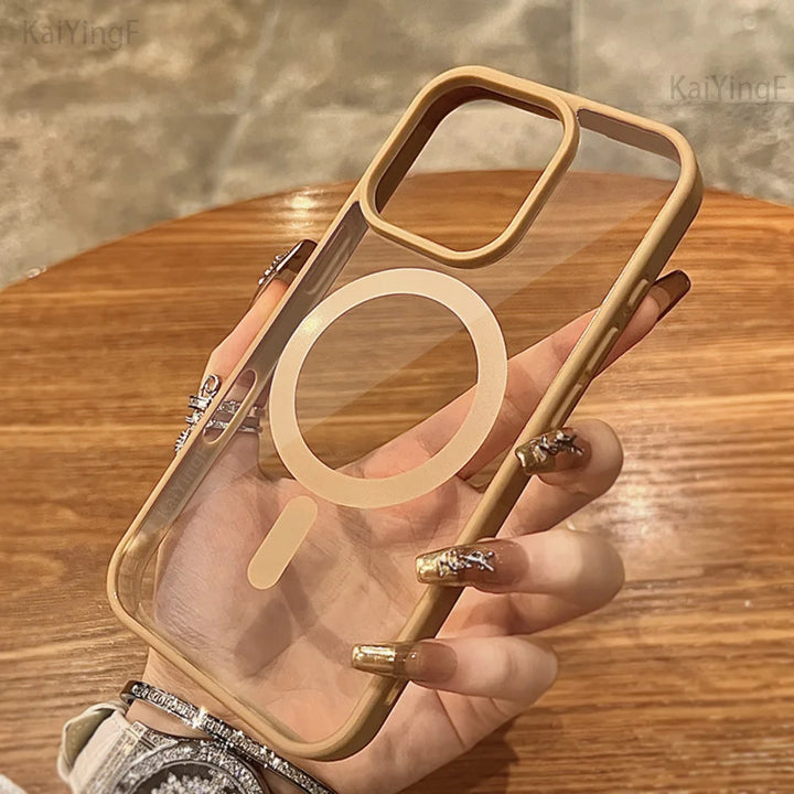 MagSafe Compatible Transparent Magnetic Case for iPhone 16-11 Series – Ultra-Clear Shockproof Design