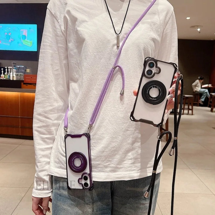 MagSafe Crossbody Case with Lanyard and Ring Holder for iPhone 16 Pro Max – Clear and Shockproof