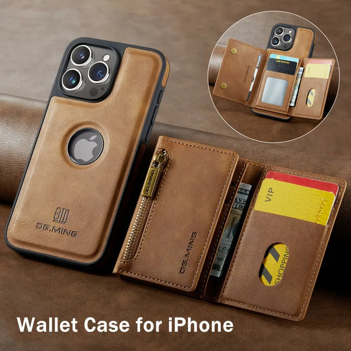 Magnetic Leather RFID Wallet Case for iPhone 11/12/13/14/15/16 Pro Max Plus