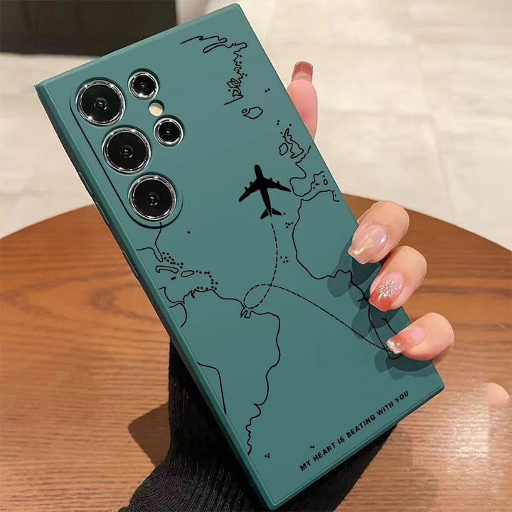 Airplane Route Design Phone Case for Samsung Galaxy S25 S24 S23 S22 S21 S20 Note 20 10 Lite Ultra Plus FE