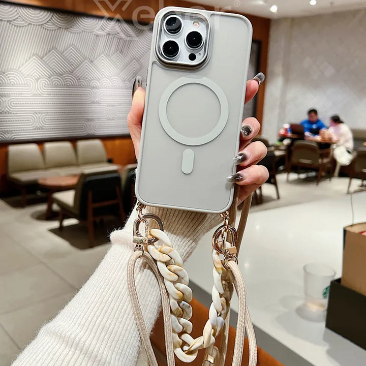 Clear MagSafe Crossbody Case with Adjustable Strap for iPhone 16 15 14 13 12 – Stylish & Shockproof Design