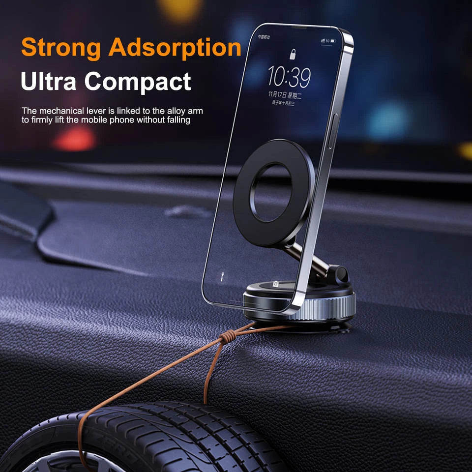 Super flexible car phone holder with multiple usage scenarios on a blue gradient background