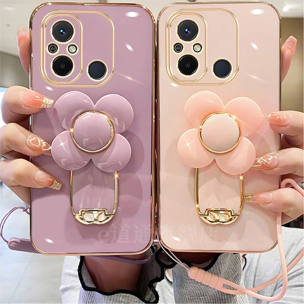 Luxury Turn Flower Stand Case for Redmi Note 13 Pro Plus, 12, 11S, and 10A with premium floral design and stand functionality