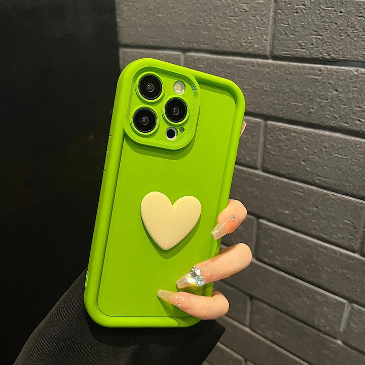 Luxury 3D Love Heart Silicone Case for iPhone 11/12/13/14/15/16 Pro Max with Elegant Design