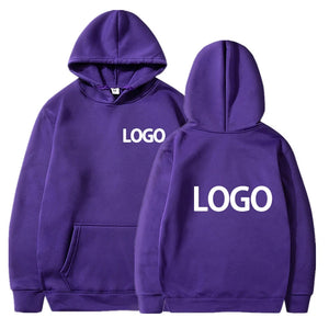 Purple hoodie with 'LOGO' printed on front and back
